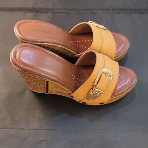 BRAND NEW MEROZZI CORK WEDGE WOMEN'S PLATFORM SLIDE SANDAL